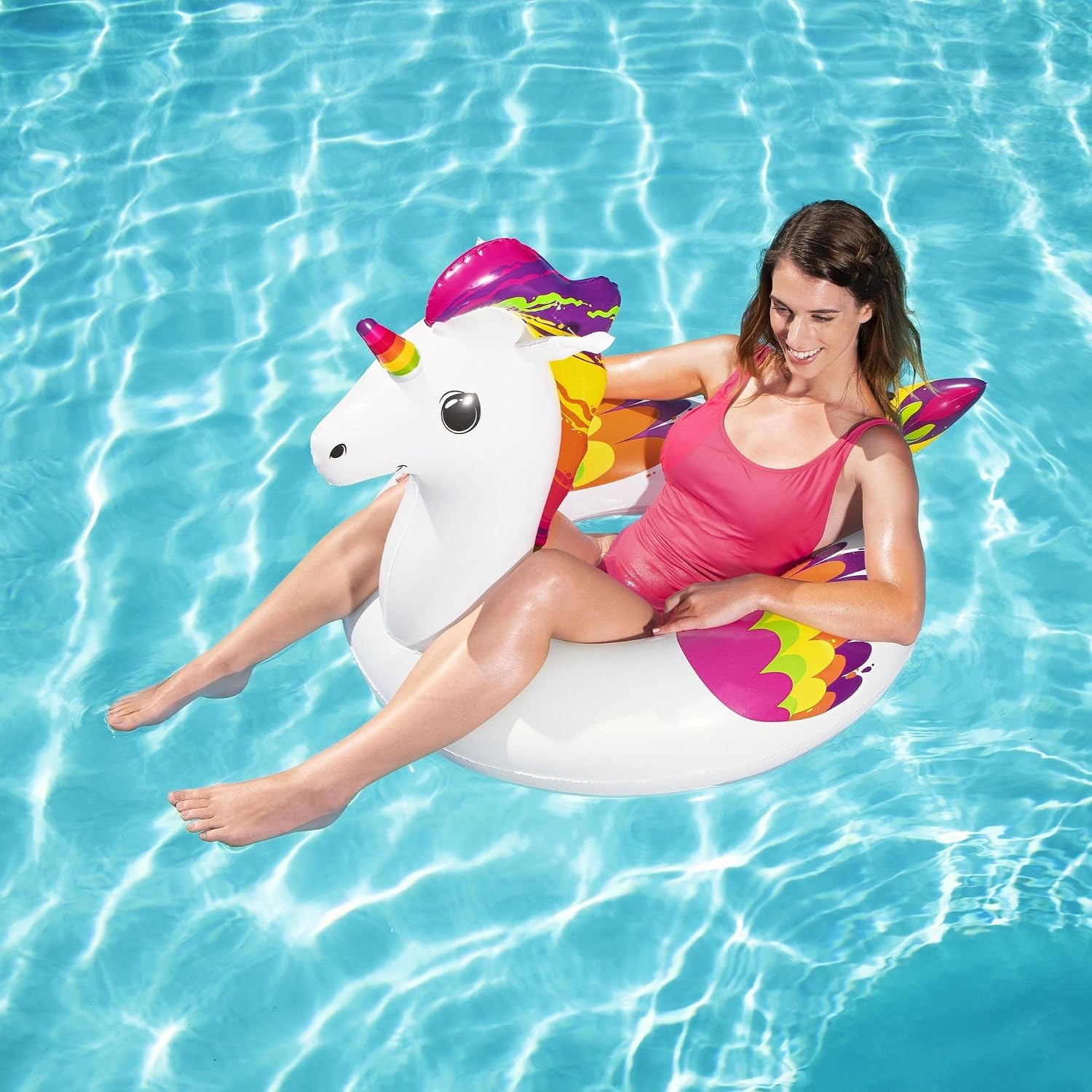 Detalle 2 de Bouée Licorne 91 cm – Matelas gonflable pour enfants, livré avec rustines