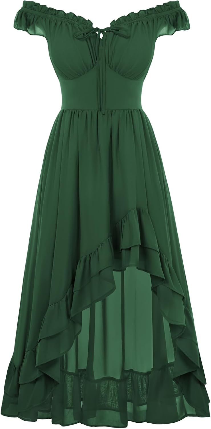 Detalle de Scarlet Darkness SL0023S26 Renaissance Corset Dress, Chiffon High-Low Hem