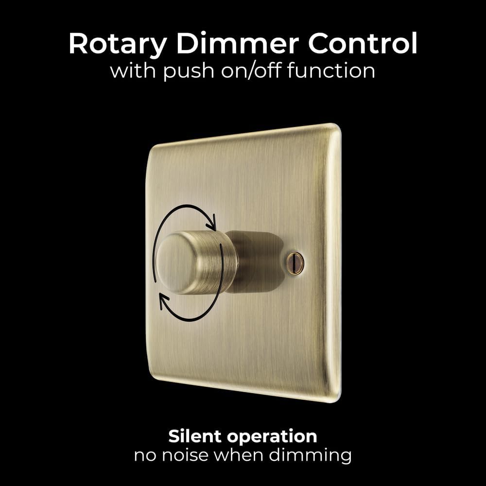 Detalle de BG Electrical Intelligent Single Wall Dimmer Switch (2 Way) in Antique Brass – Nexus Metal, NAB81 (200W)