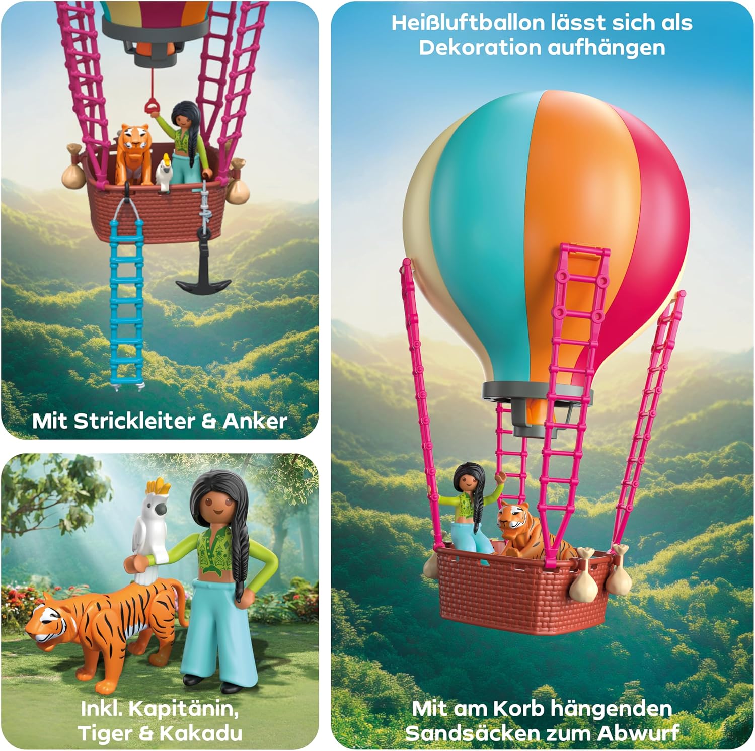 Detalle 2 de PLAYMOBIL Animals & Friends Ballonreise 71853 – Ballon als Spielset & Deko zum Aufhängen, ab 4 Jahren