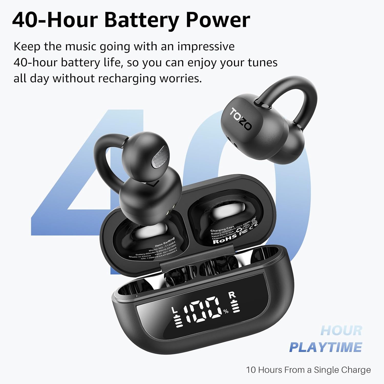 Thumbnail 4 de TOZO OpenEarRing – écouteurs Bluetooth 5.1 ouverts, réduction IA du bruit, autonomie jusqu’à 40 h, IPX5