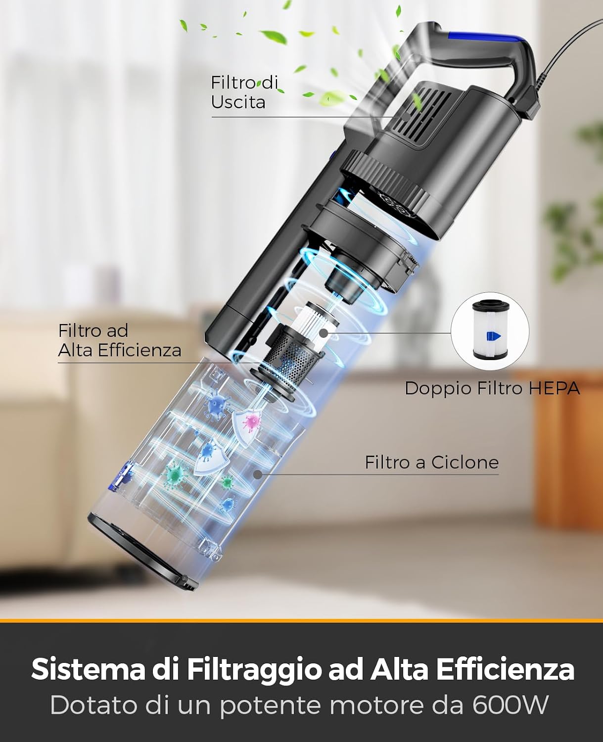 Detalle de VACTechPro 600W aspirapolvere 800ml 🧹