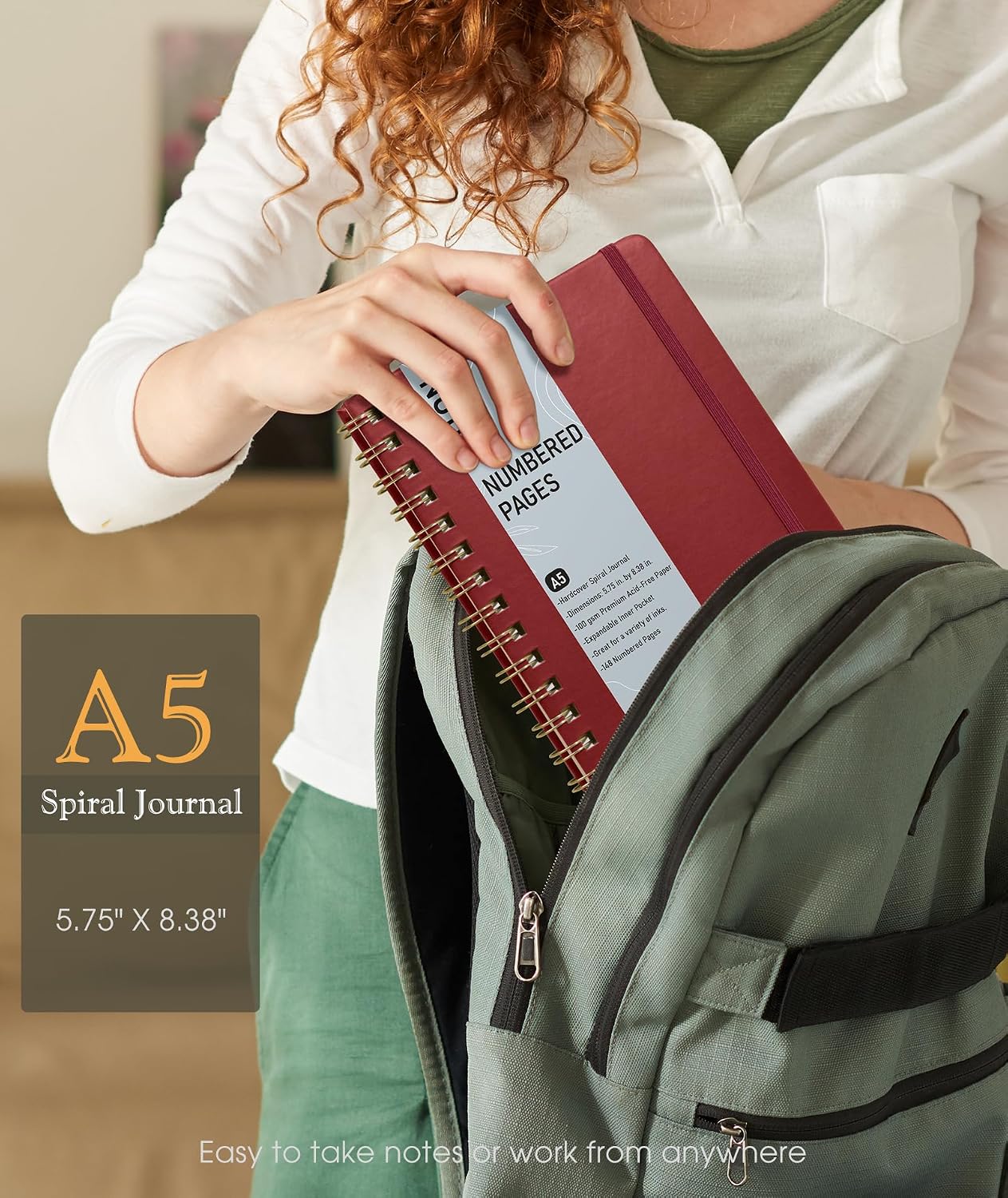Detalle de PAPEJOON A5 Spiral Journal Notebook, Wine Red, 150 Numbered Pages, 100 GSM Paper