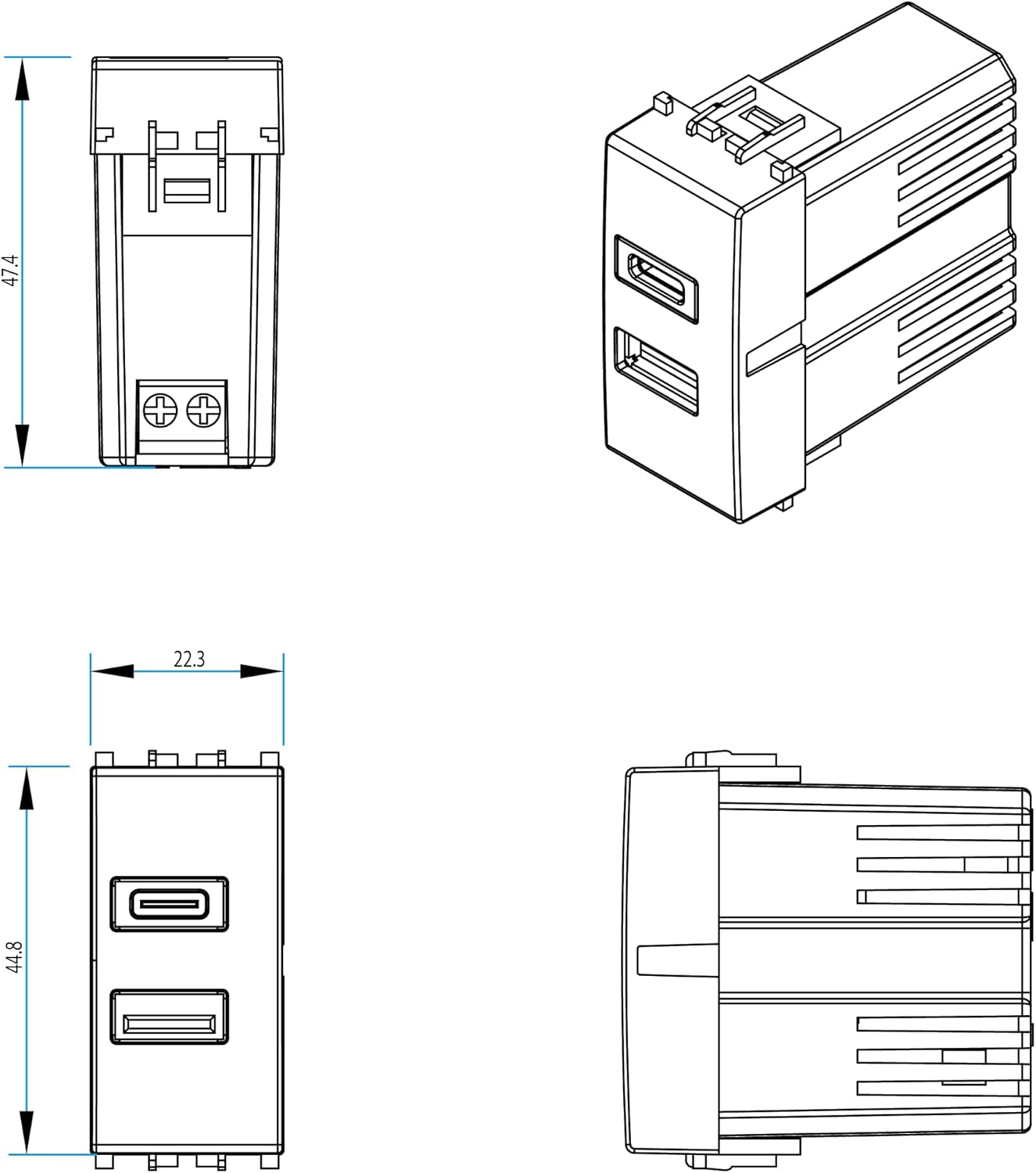 Thumbnail 1 de 4box Alimentatore USB CA 20W per Vimar Plana – carica veloce senza adattatori
