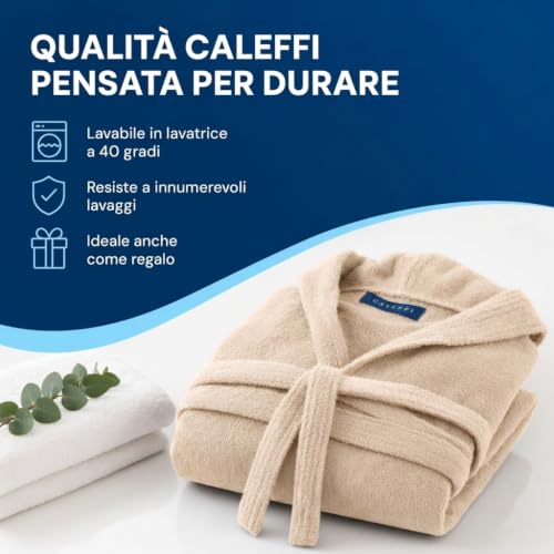 Detalle 2 de Caleffi Accappatoio Uomo Donna Spugna 100% Cotone con Cappuccio e Cintura