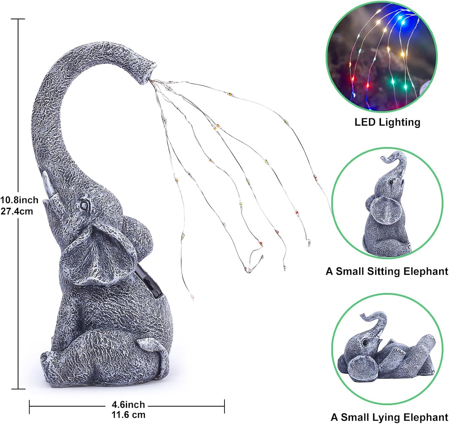 Thumbnail 2 de Yeomoo Elefanten Deko Gartenfiguren mit Solar Lichterkette – Mutter mit 2 Babys