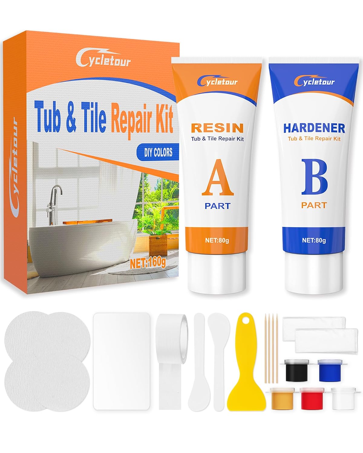 cycletour Kit Riparazione Piastrelle e Vasca da Bagno 160 G Grande Capacità