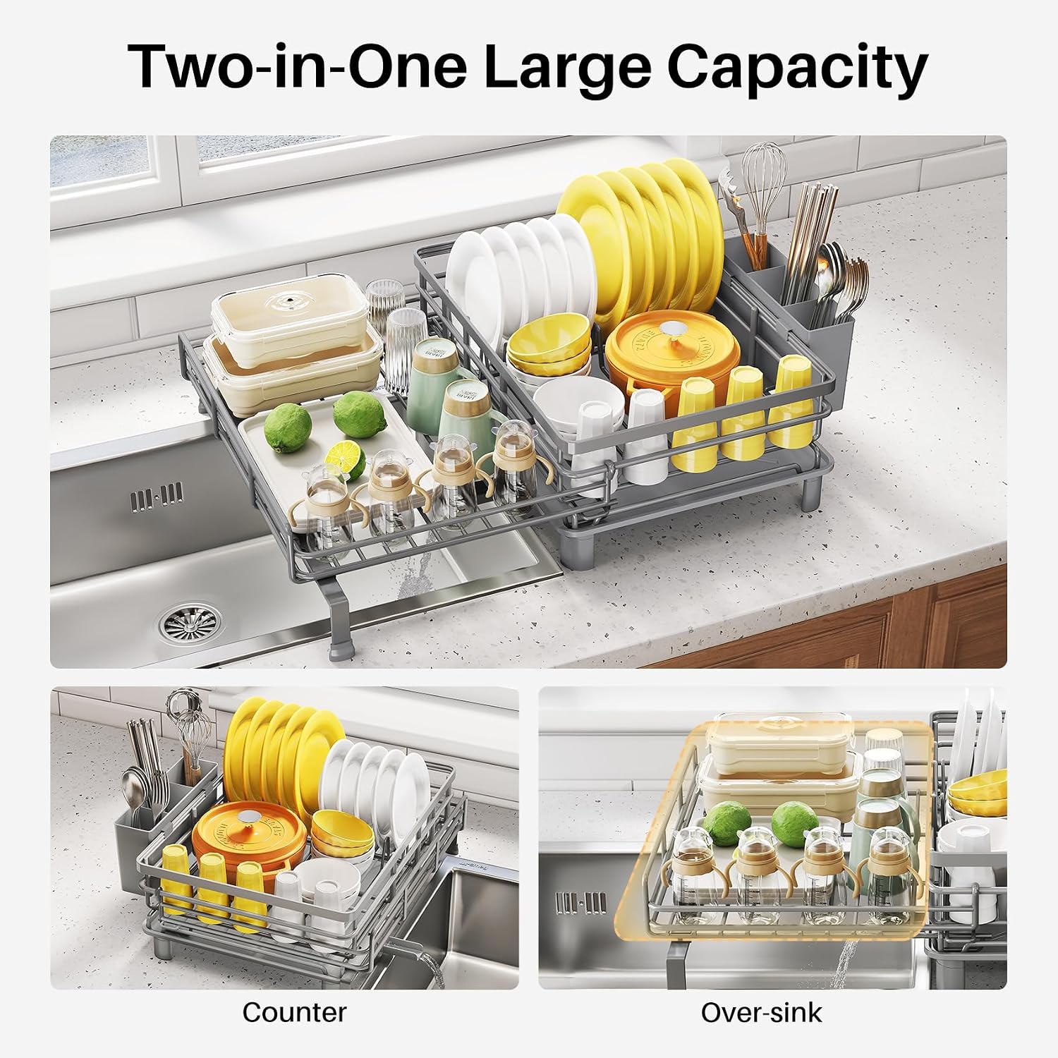 Detalle de SNTD SN-YYC1T Expandable Dish Drying Rack, Stainless Steel, Gray