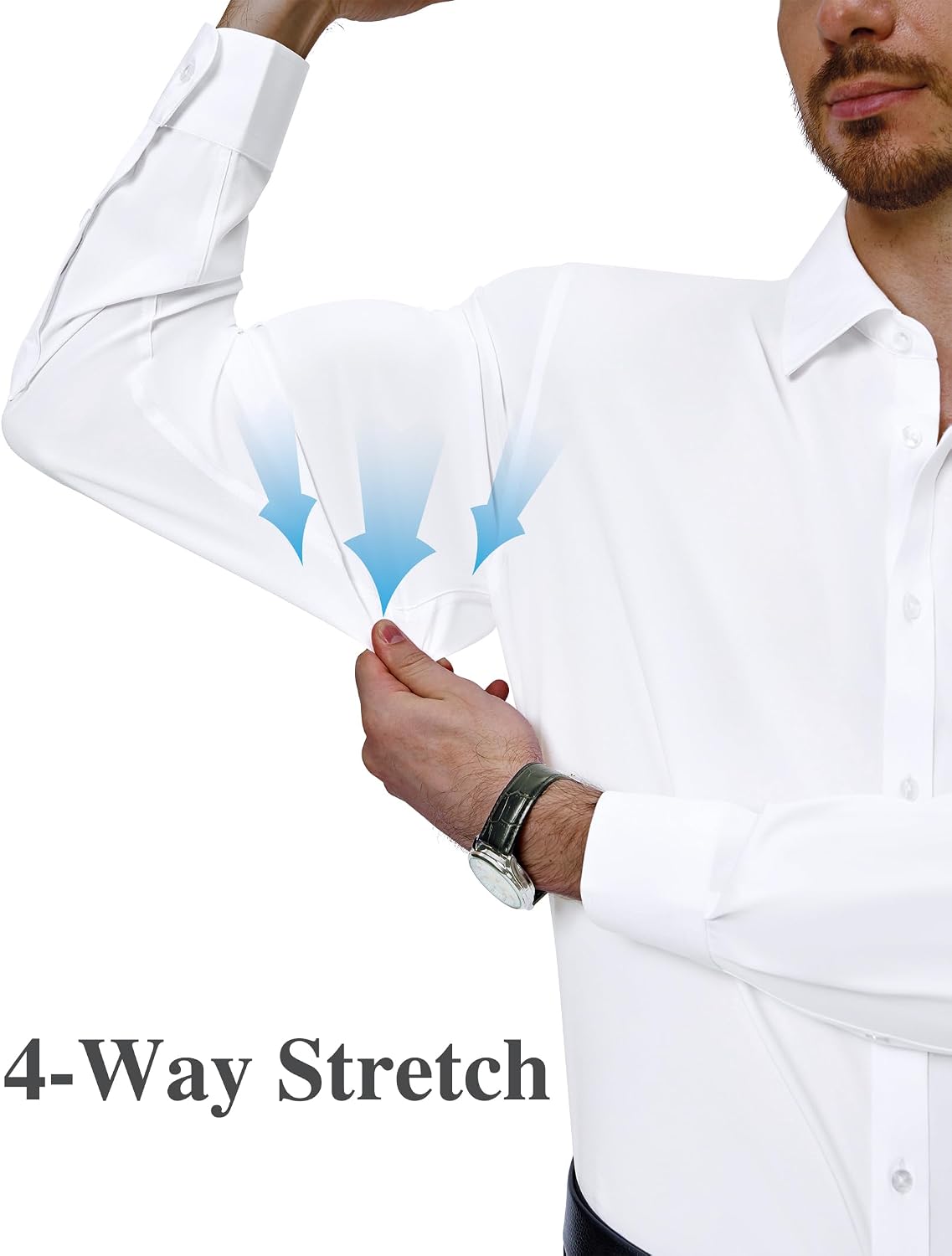 Detalle de J.VER Men’s long sleeve 4-way stretch wrinkle-free formal dress shirt with pocket (business, wedding & work)