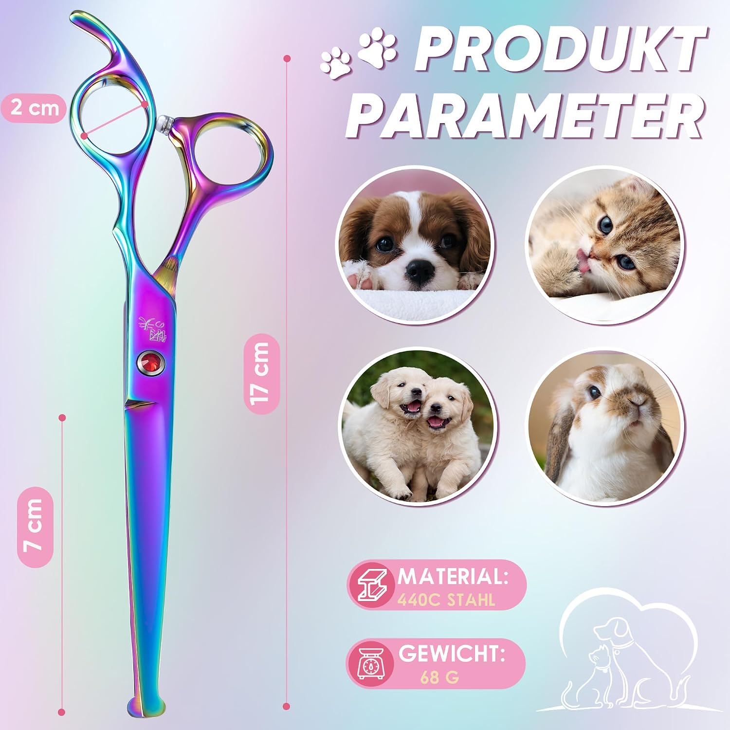 Thumbnail 6 de DRGSKL Gerade Hundehaarschere Offset-Griff