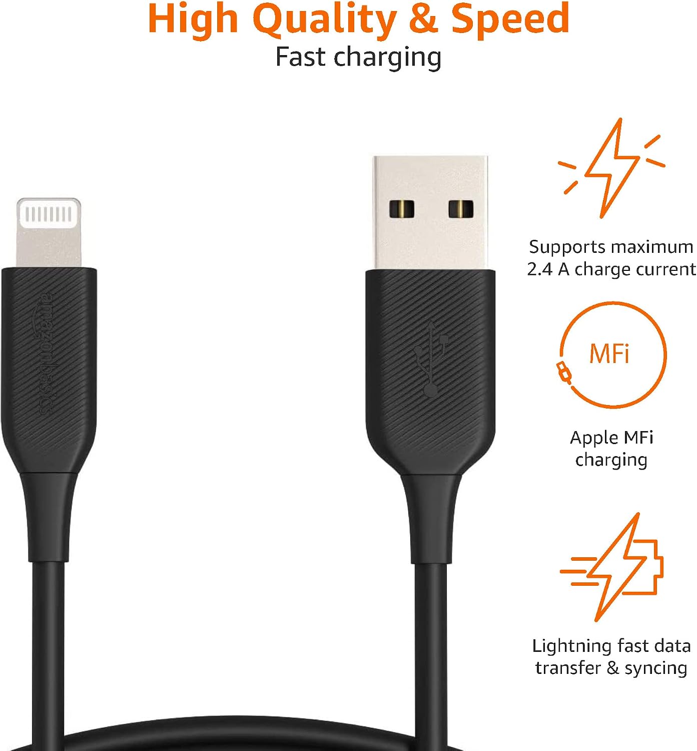 Detalle de Amazon Basics Lightning to USB-A Cable (MFi Certified) for iPhone & iPad, 0.9 m, Black
