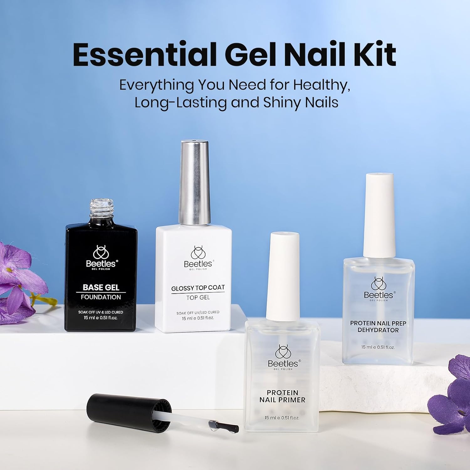 Detalle 2 de Beetles Gel Base and Top Coat Kit with Dehydrator and Acid-Free Primer, 4 x 15 mL