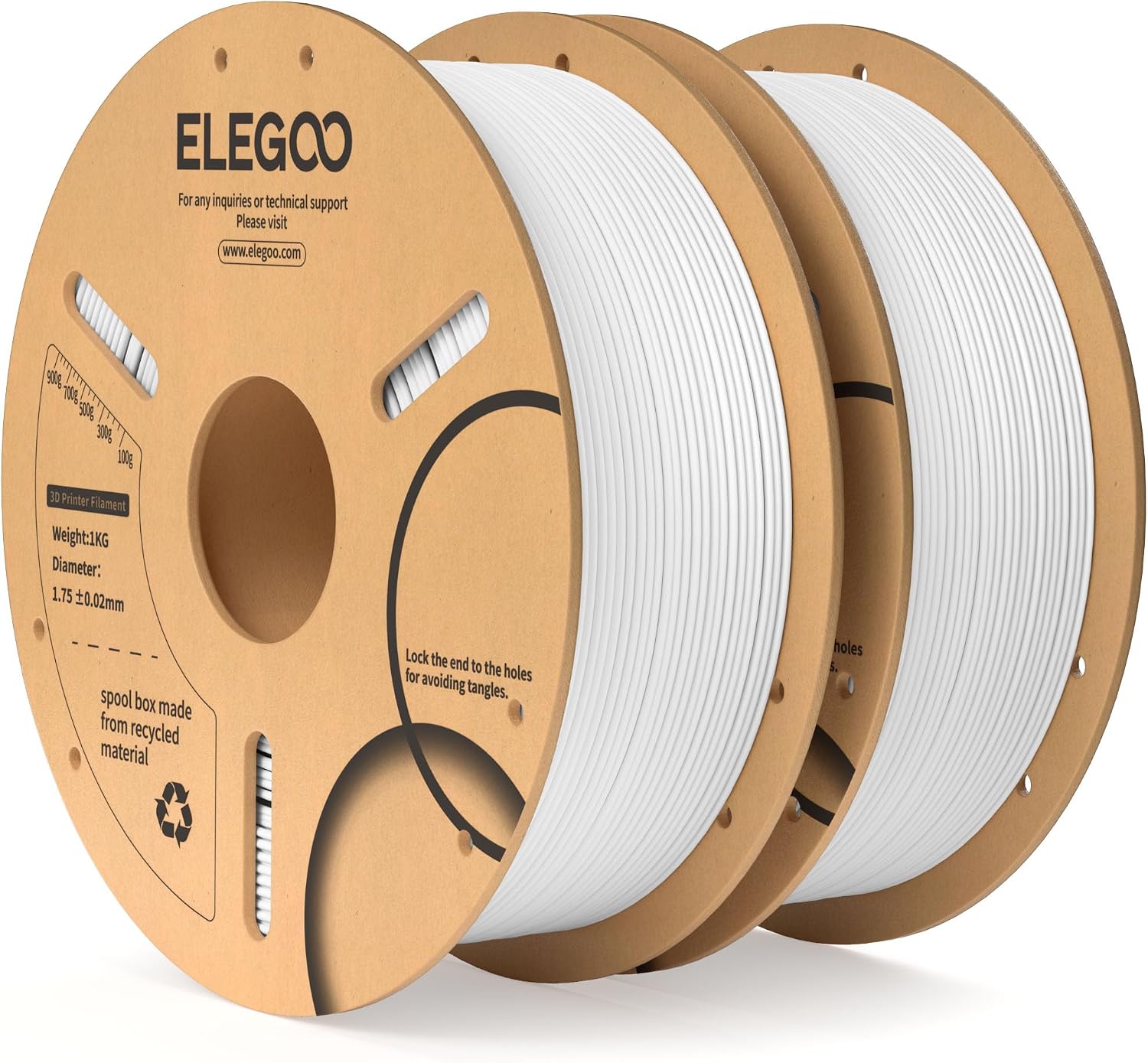 Detalle de ELEGOO PLA Filament 1,75 mm Weiß (2 kg) – maßgenaues 3D-Druckmaterial mit +/- 0,02 mm