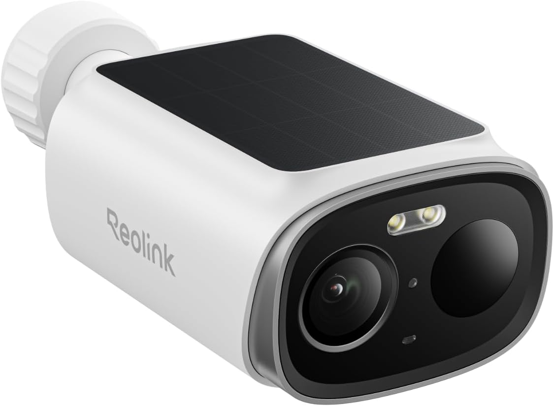 Detalle de Reolink Argus Solar 3K 5MP: telecamera solare Wi‑Fi esterna con rilevamento AI, archiviazione locale e audio a due vie
