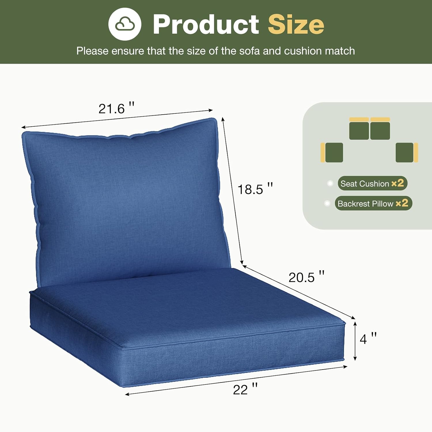 Detalle de Aoxun Outdoor Furniture Cushions, 4-Piece Set