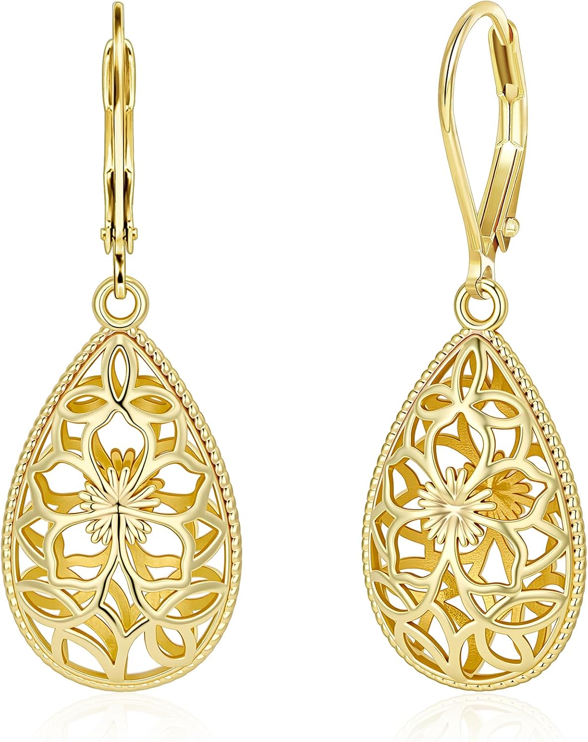 Detalle de Filigree Teardrop Earrings, 14K Gold-Plated Brass