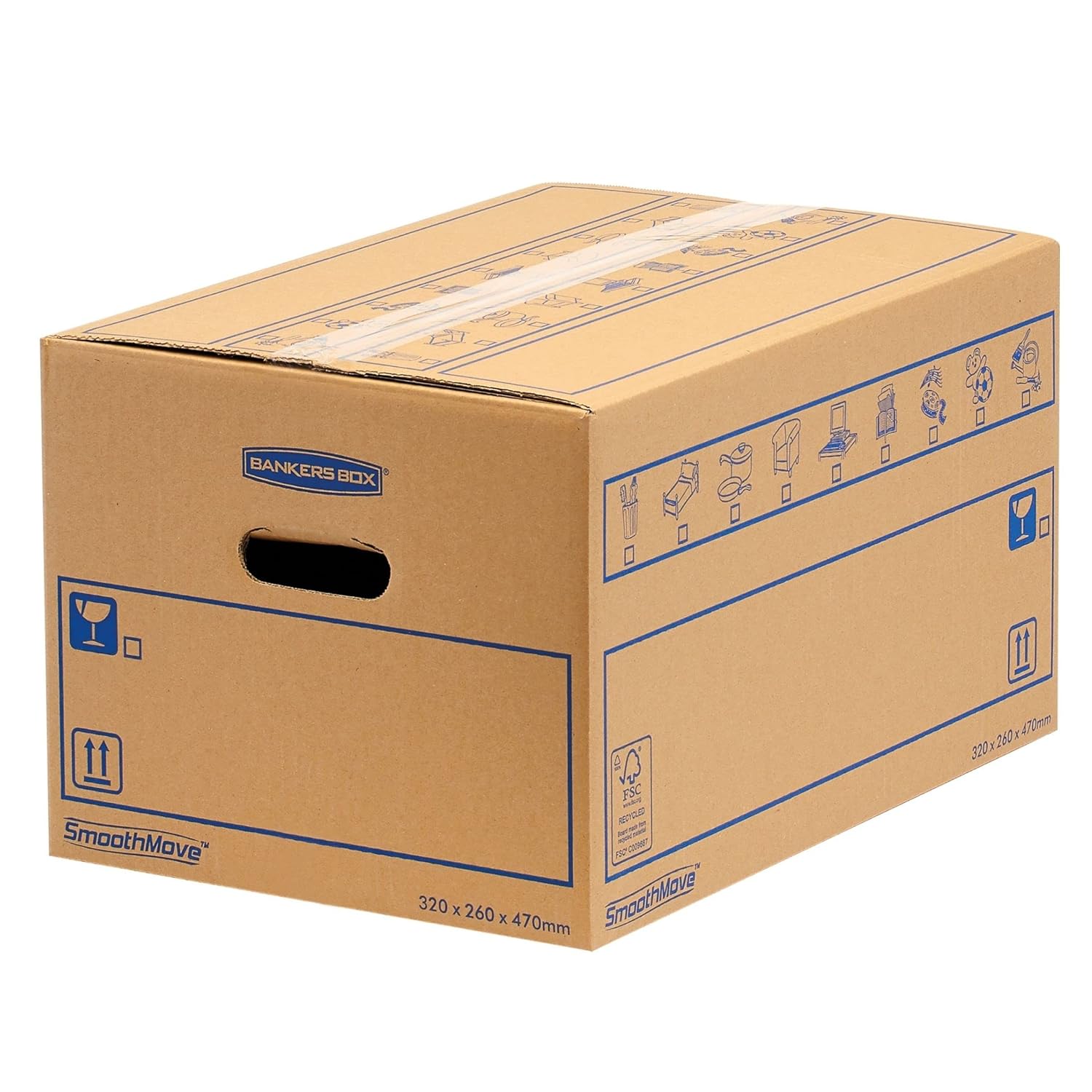 15 BANKERS BOX Large Strong Moving Boxes – 39L, SmoothMove with Handles (Pack of 15)