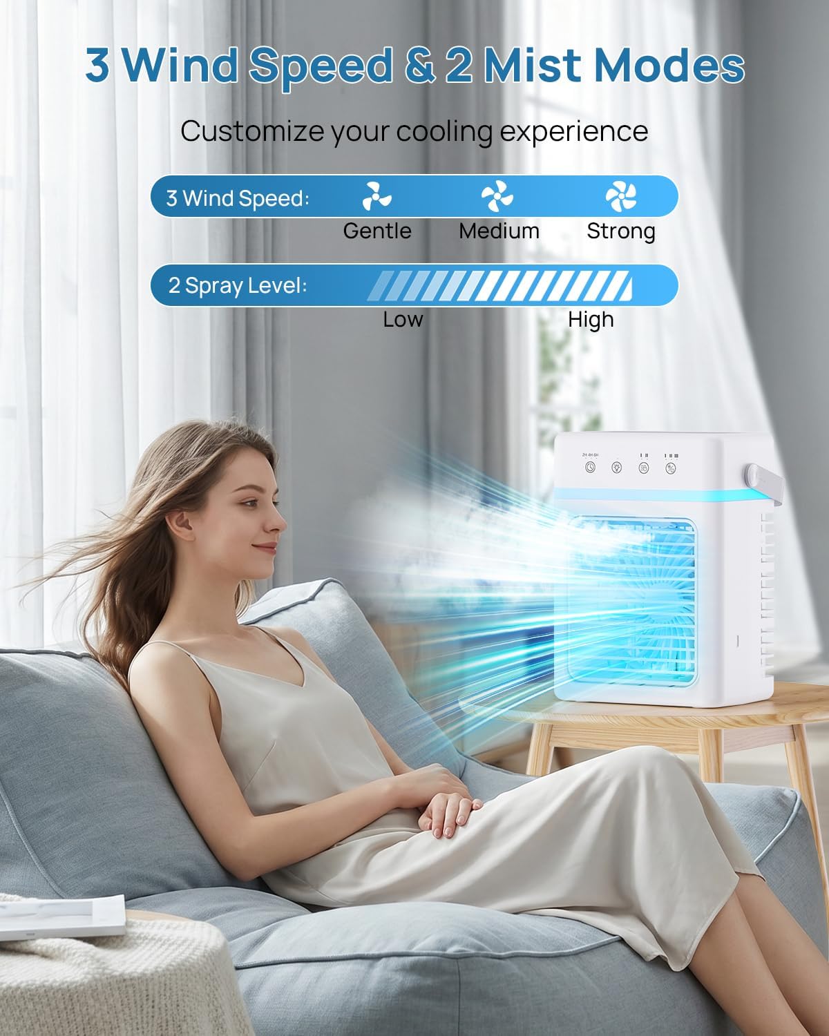 Detalle 2 de Portable Mini Air Conditioner with 900ML Tank — 4-in-1 USB-C Cooler for Office, Bedroom, Kitchen