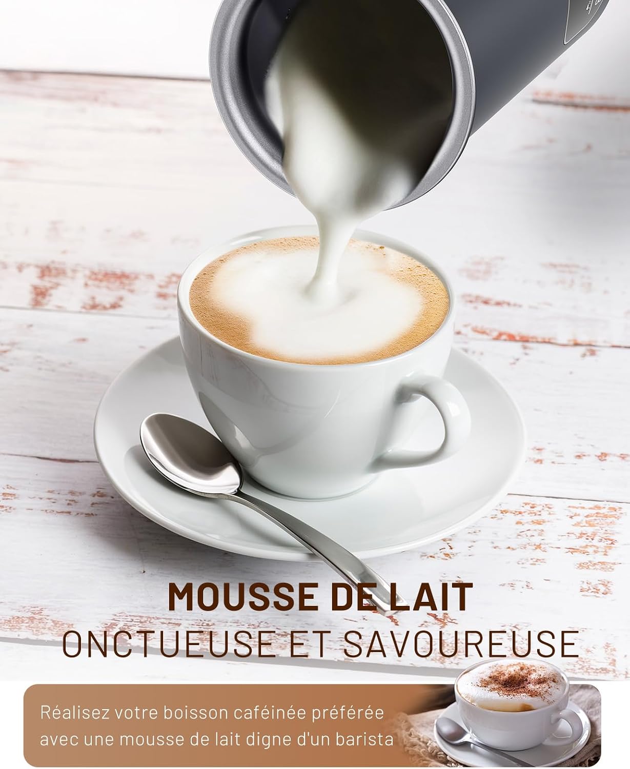 Detalle de SIMPLETASTE Mousseur à Lait Électrique 4-en-1: mousse chaude/froide et latte prêt en 2 minutes