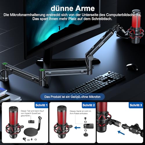 Thumbnail 1 de Aokeo AK-58i Mikrofon Arm – Niedriges Profil Ständerarm für HyperX QuadCast, Blue Yeti, Shure SM7B und mehr