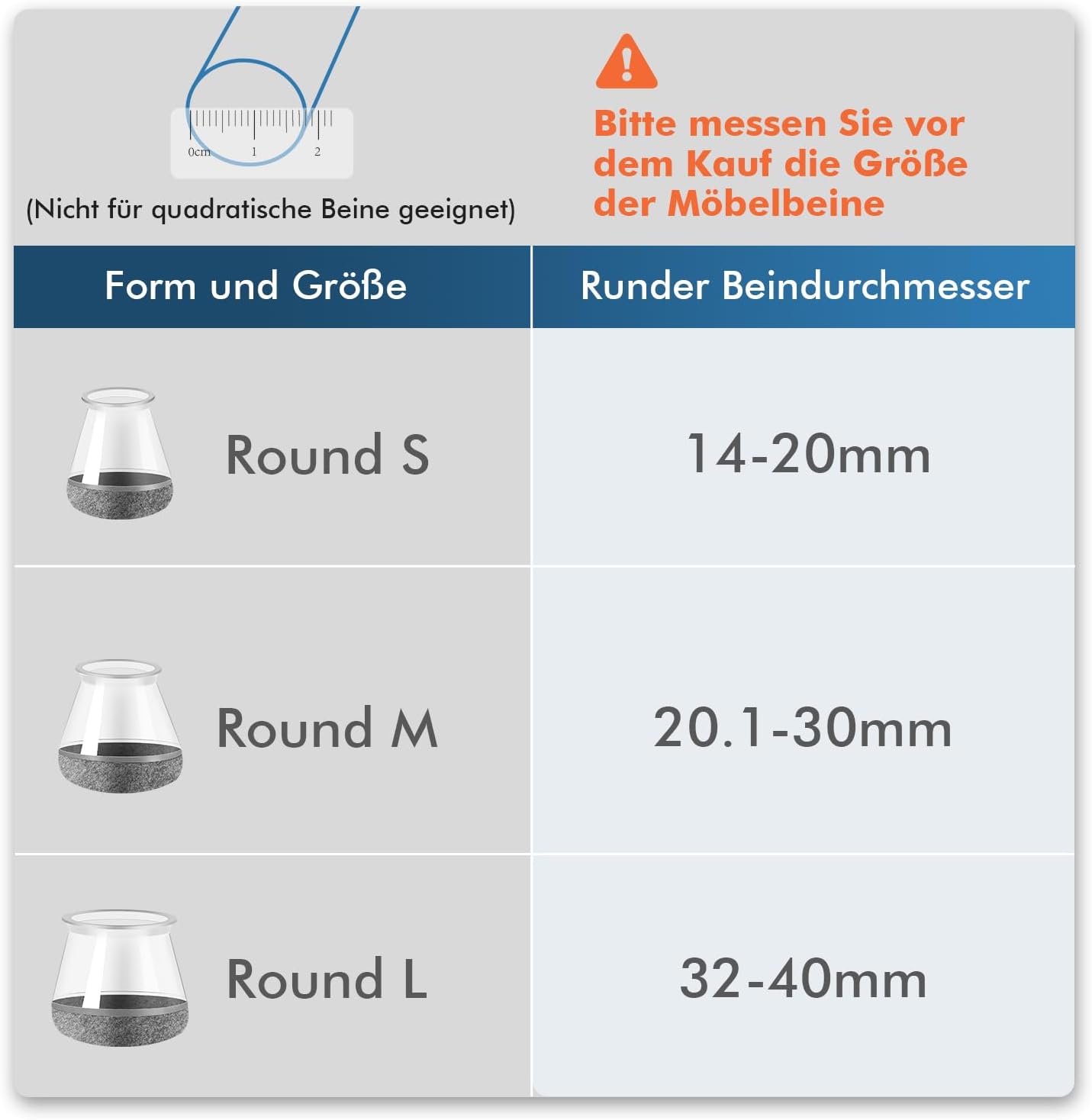 Thumbnail 1 de shinfly Stuhlbeinkappen Rund (24 Stück) – Filzgleiter mit Silikonfit für Stuhlbeine 14–20 mm