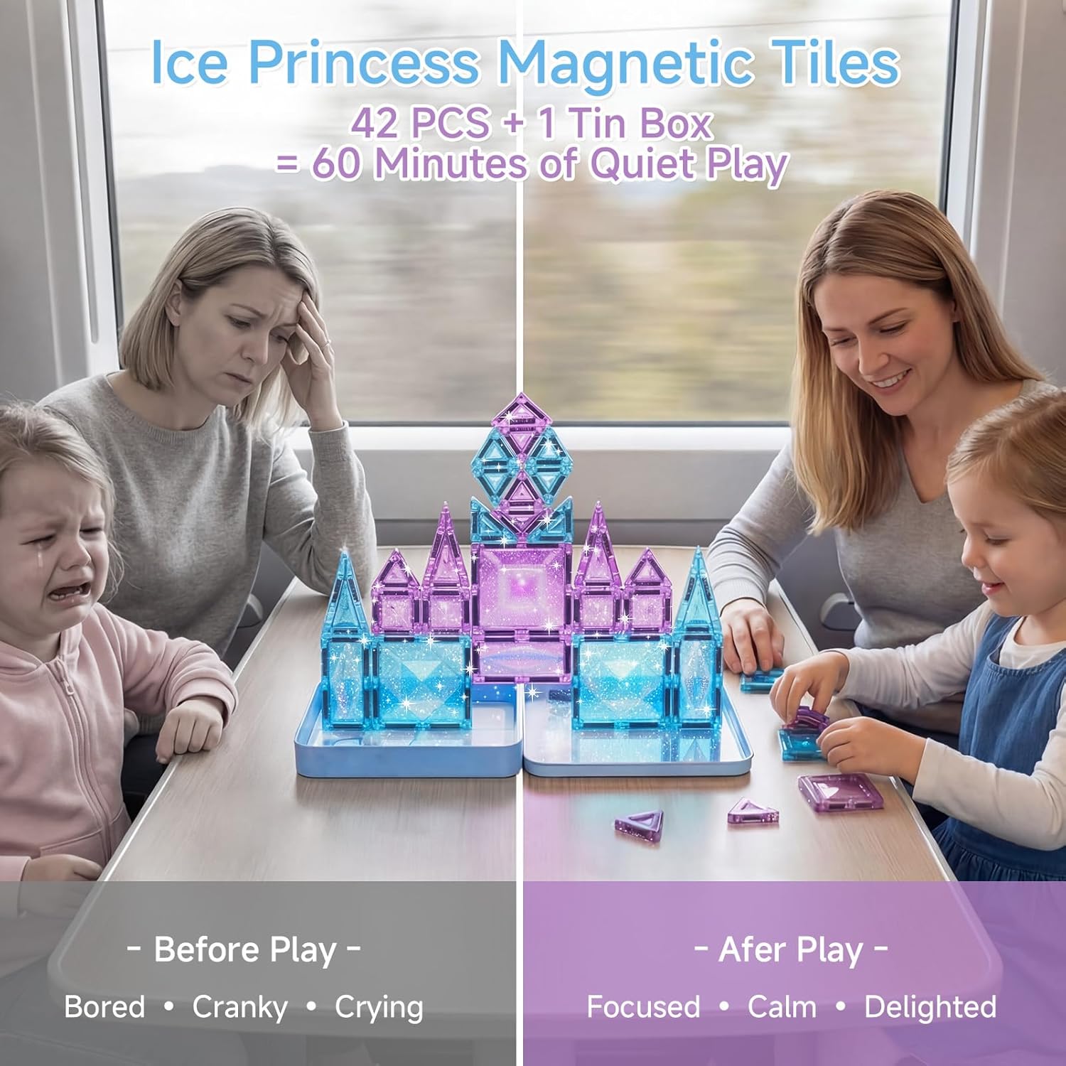 Thumbnail 2 de burgkidz Magnetische Bausteine Reisespielzeug für Mädchen – Eisprinzessin-Set mit 42 Teilen in Metallbox