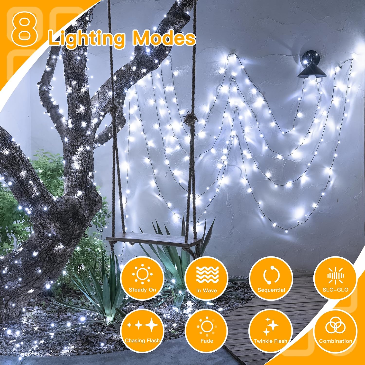 Thumbnail 2 de Ollny Fairy Lights Battery Operated: 20m, 200 LEDs, 2-Pack, 8 Modes, IP44 Outdoor Flexibility