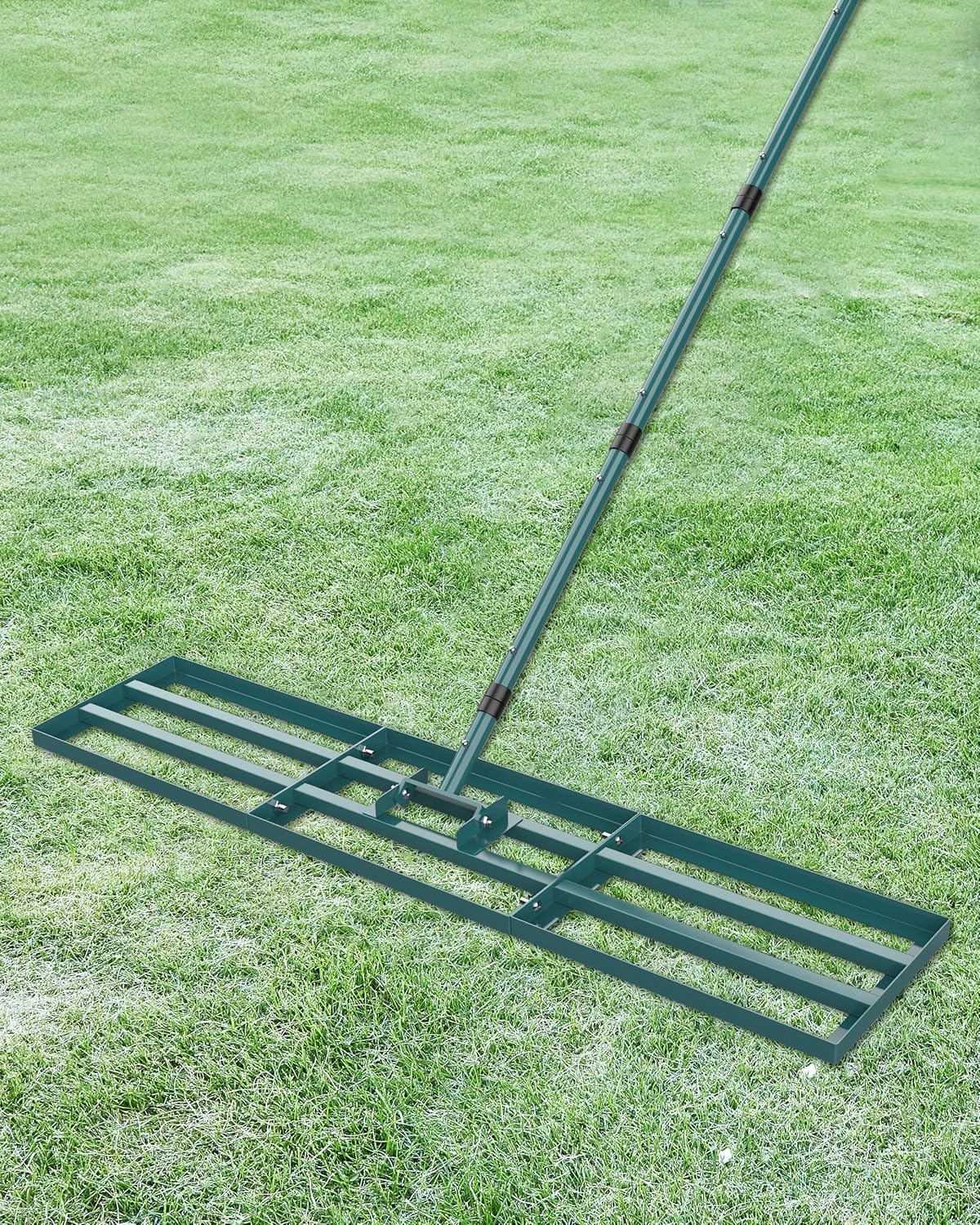 Detalle de Signstek Lawn Leveling Rake: Stainless Steel Ground Plate with long-adjustable handle for level lawns