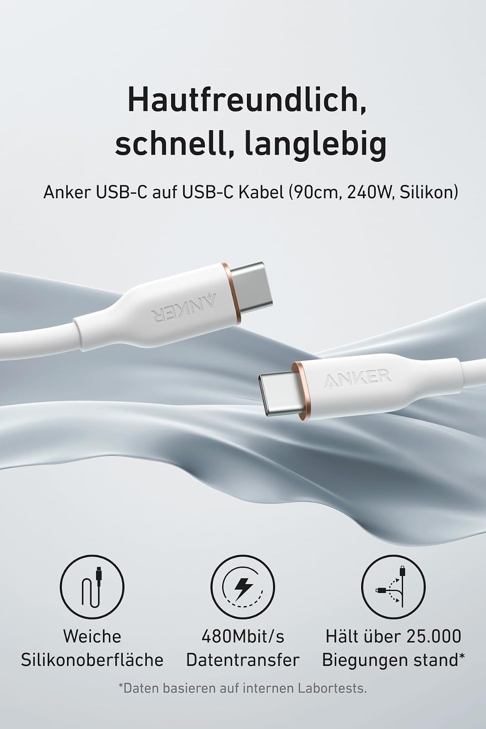 Detalle de Anker 240W Powerline III Flow USB-C auf USB-C Kabel – 0,9 m, PD 3.0, flexibel und robust