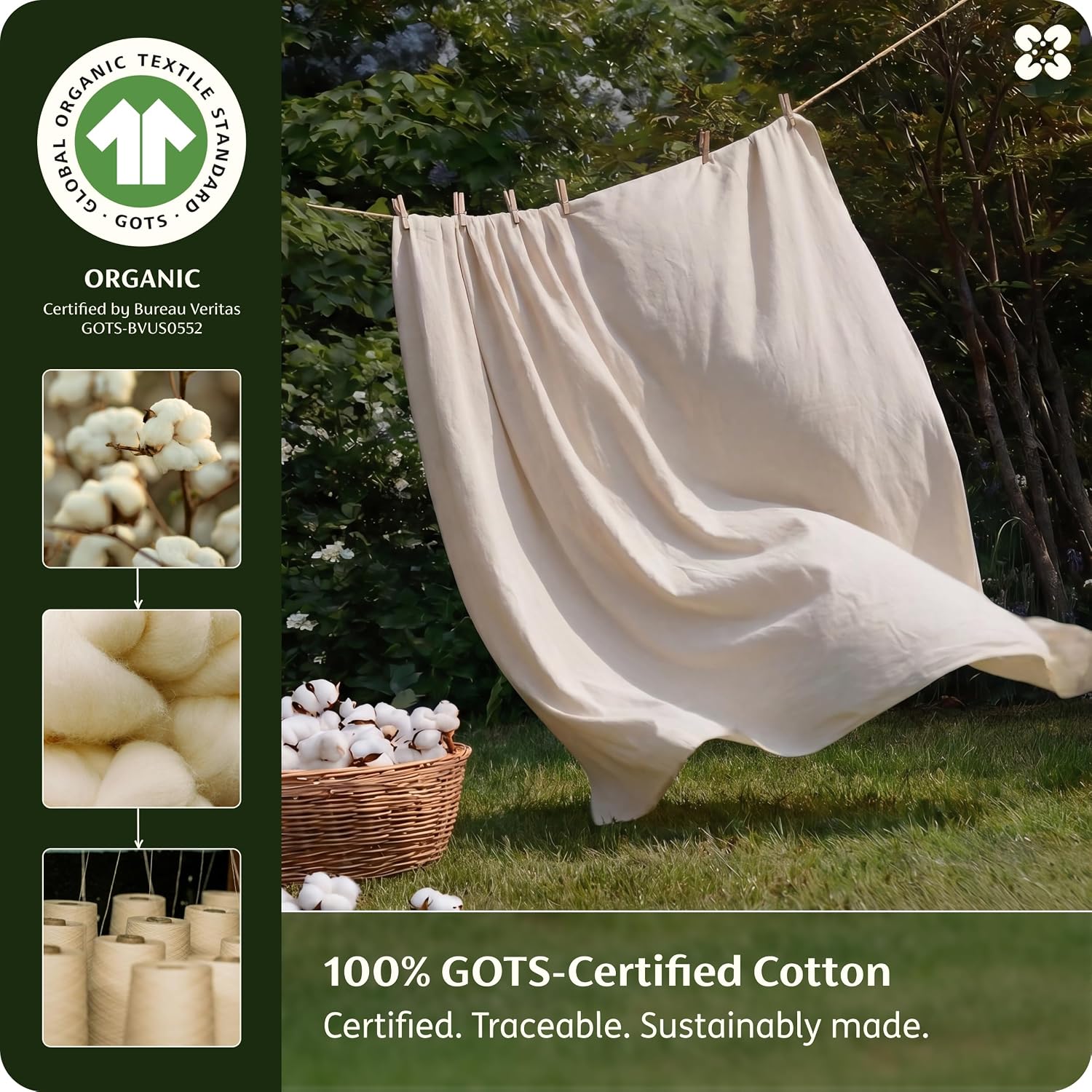 Thumbnail 1 de Bedsure Sheet Set-Organic CTN-Napped Queen Organic Cotton Sheets, 17-Inch Deep Pocket, 300 Thread Count