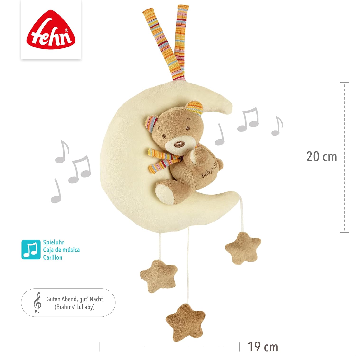 Detalle de Fehn carillon orsacchiotto sulla luna – Peluche e aiuto per addormentarsi, melodia di Brahms, 20 cm