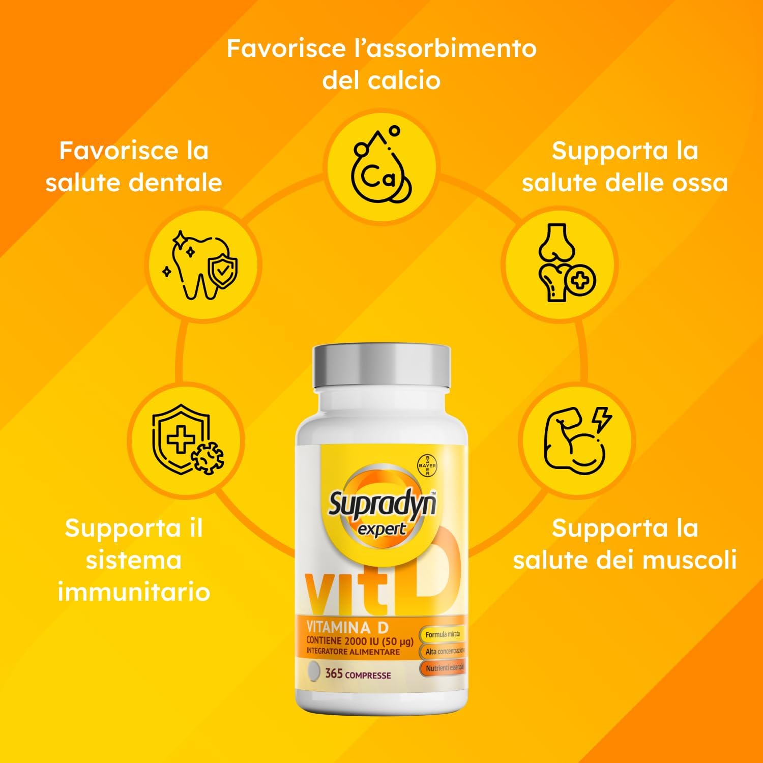 Detalle de Supradyn Expert Vitamina D3 2000 UI (50 μg) – 365 Compresse: supporto annuale per ossa, muscoli e sistema immunitario