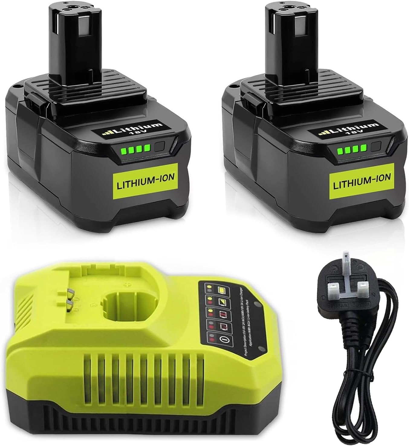 Detalle de 2X 18V P108 Replacement Battery for Ryobi + 4A Charger — 5500mAh, compatible with Ryobi ONE+
