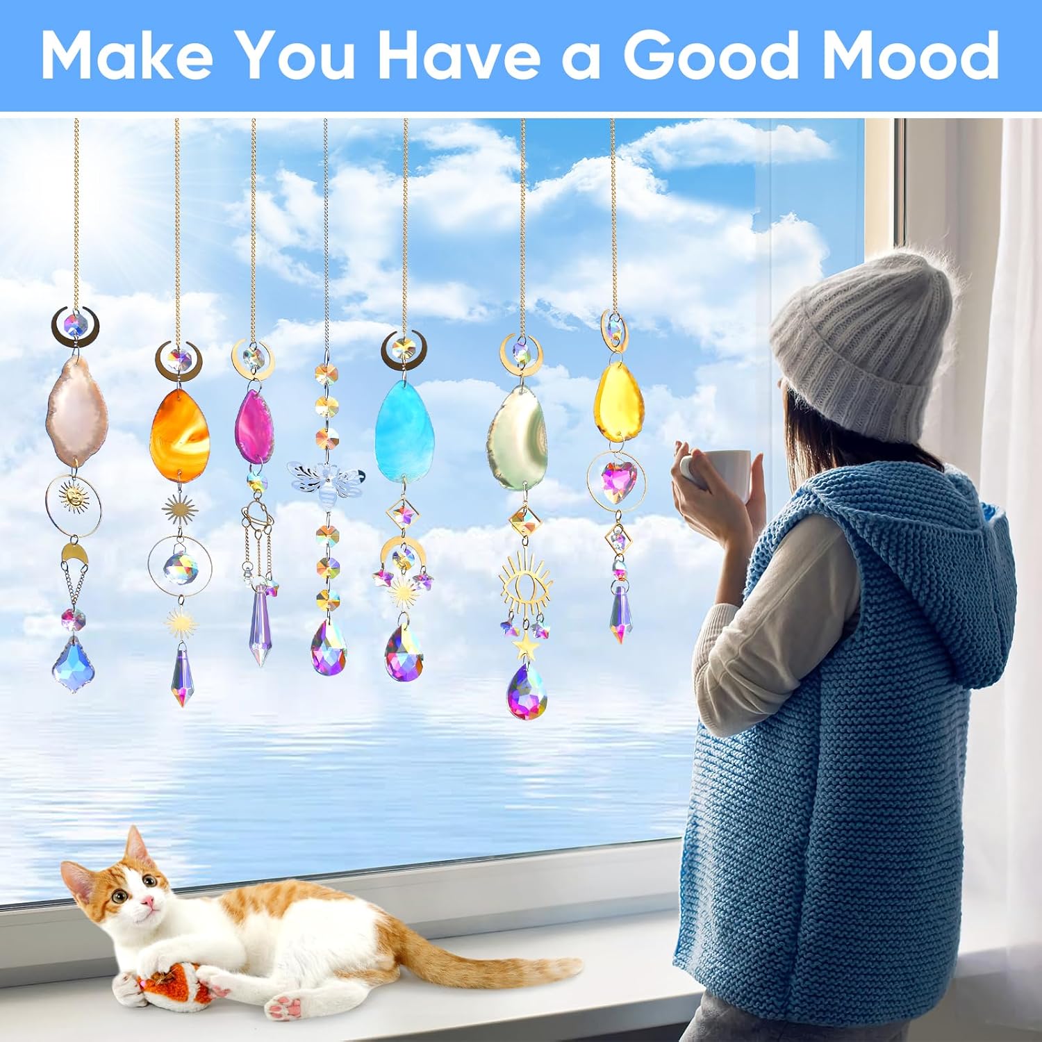 Thumbnail 1 de BlumWay 7-piece Sun Catchers for Windows with crystal prisms and hanging wind chimes