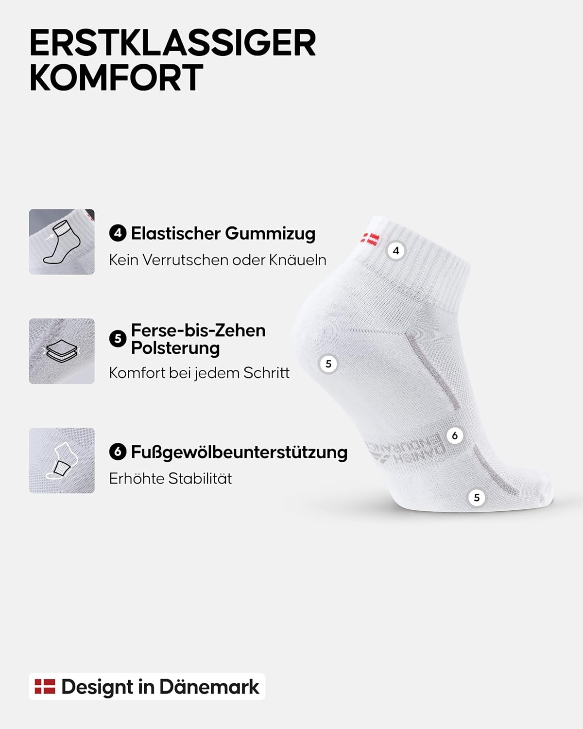 Detalle de DANISH ENDURANCE Kurze Sportsocken aus Bio-Baumwolle – unisex, gepolstert, atmungsaktiv (3│6er Pack)