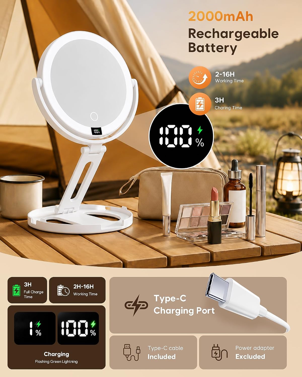 Detalle de Travel Makeup Mirror with Lights, 20X Magnification