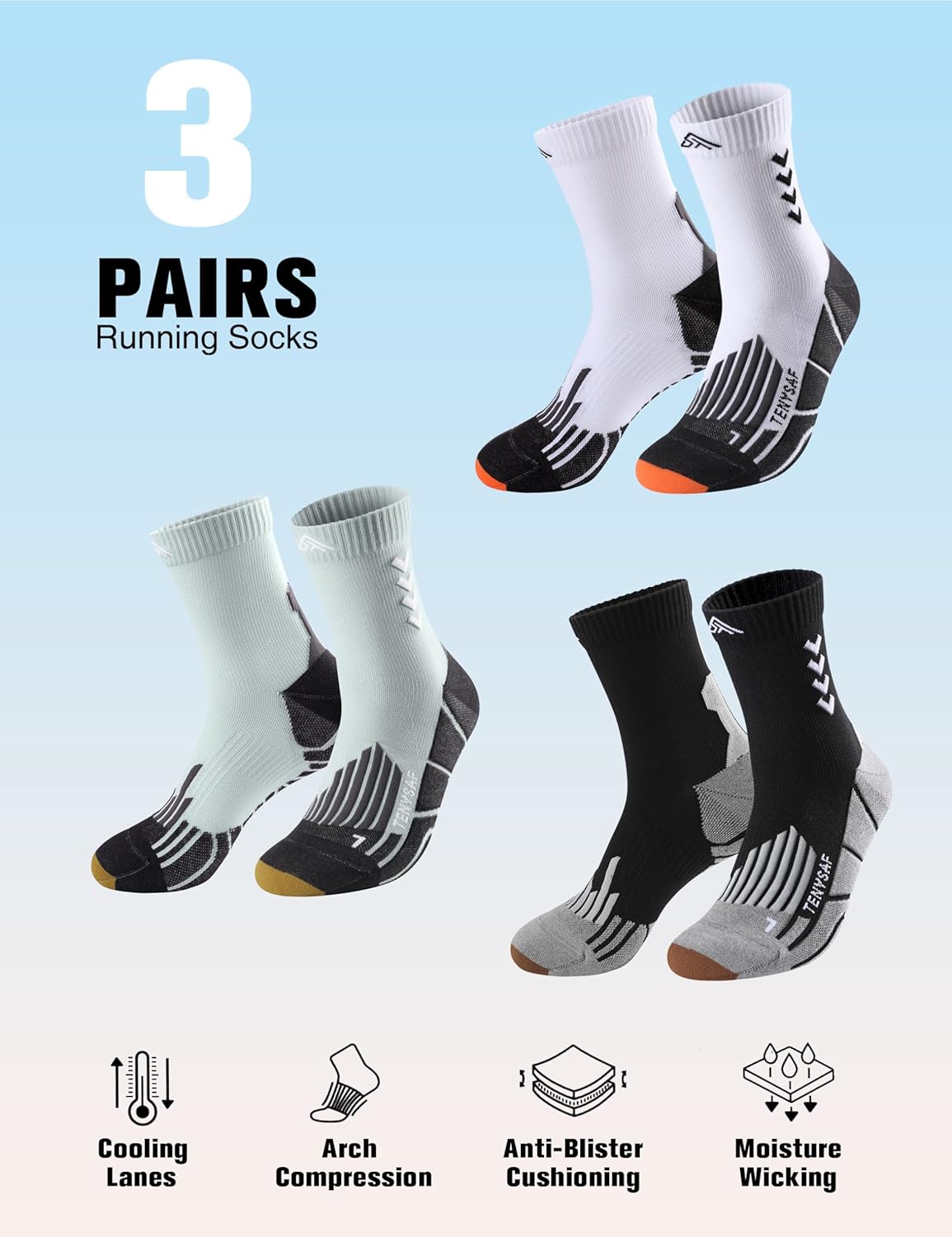 Detalle 2 de Compression Crew Running Socks 3-Pack athletic socks