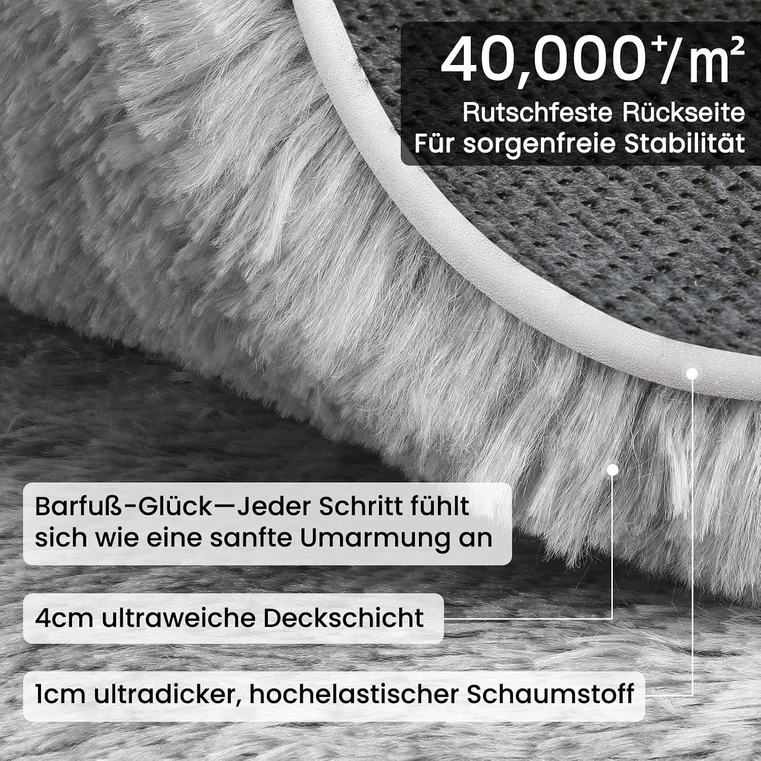 Detalle de Sour Lemon Hochflor Teppich in Grau (240 x 340 cm) – waschbar, rutschhemmend, extra groß für Wohnzimmer & Schlafzimmer