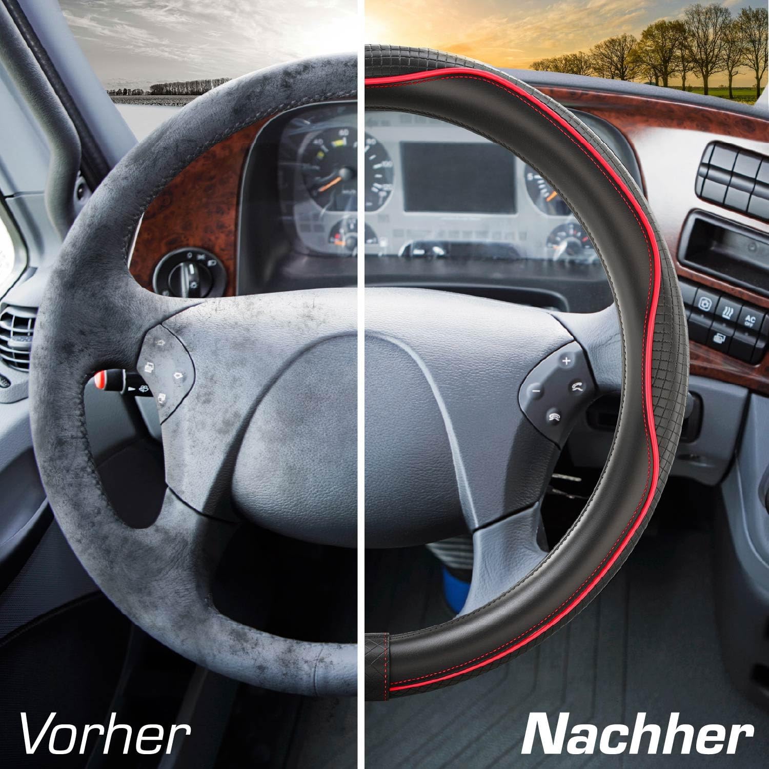 Detalle 2 de Upgrade4cars LKW Lenkradbezug 44–46 cm in Rot – universelle Lenkradhülle für Sommer & Winter