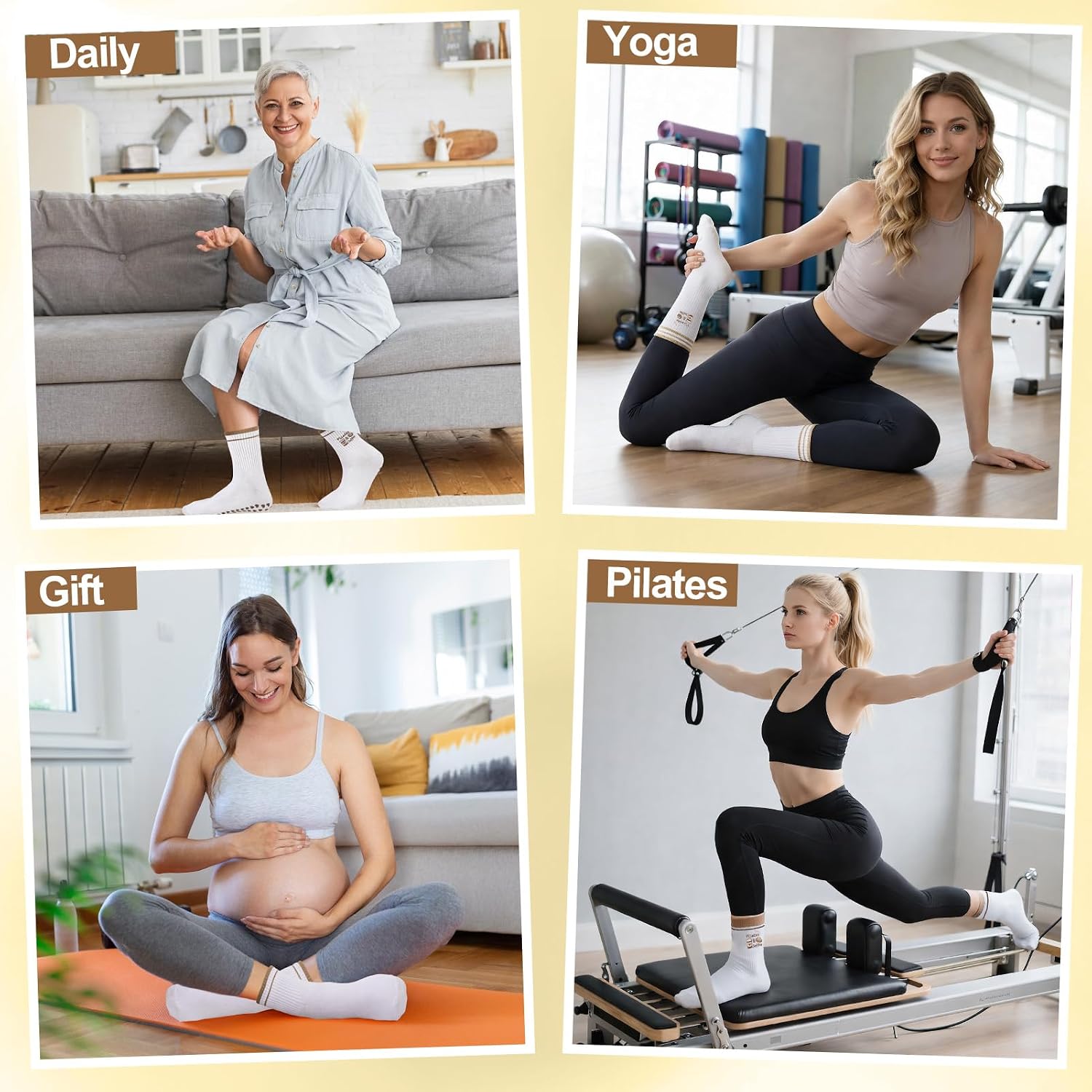 Thumbnail 1 de Zuimei 4 Pairs Cute Pilates Socks with Grips – Non-Slip Ruffle Yoga Reformer Socks for Home, Barre, Dance and More