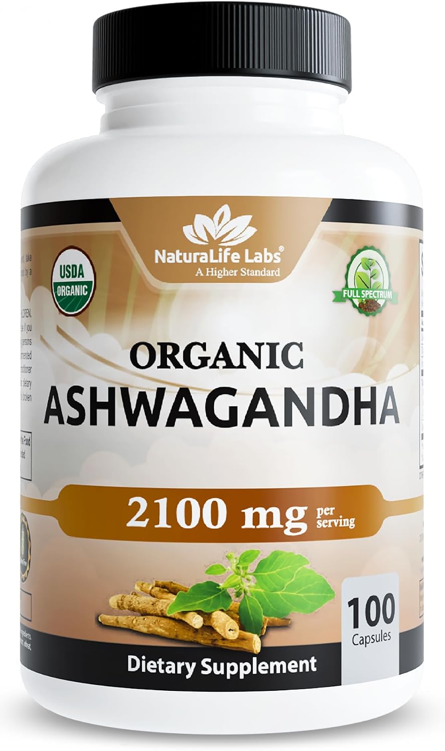 Detalle de NaturaLife Labs LE Organic Ashwagandha Capsules, 2,100 mg, 100 Count