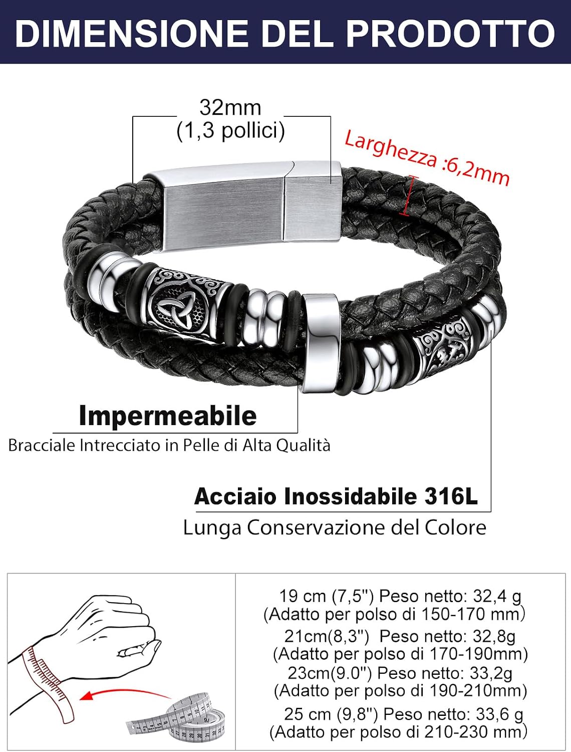Thumbnail 4 de Bandmax Bracciale Pelle Intrecciata 21cm 💍