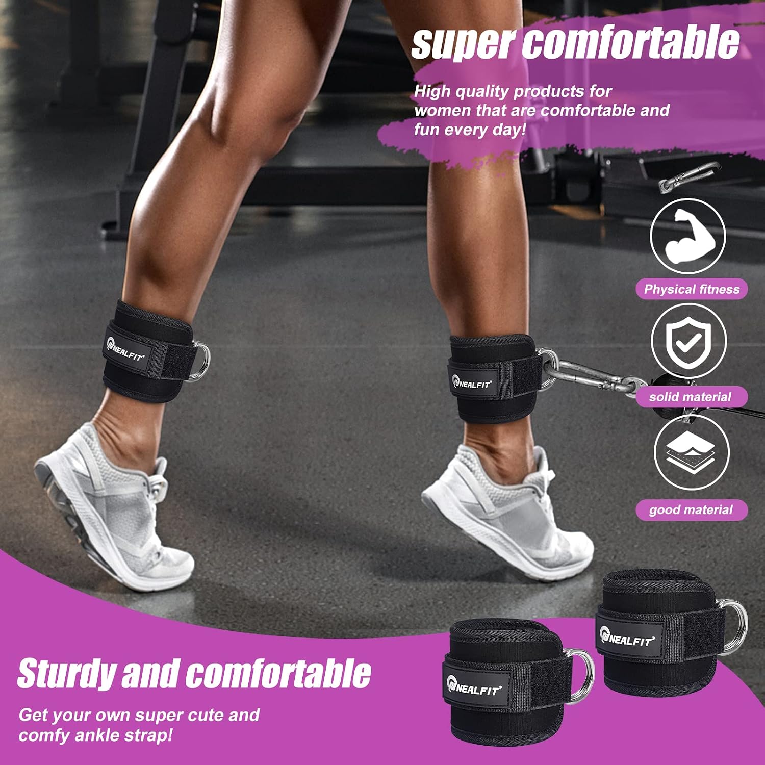 Thumbnail 6 de NEALFIT Ankle Strap for Cable Machine, 7mm Neoprene, Adjustable Hook-and-Loop