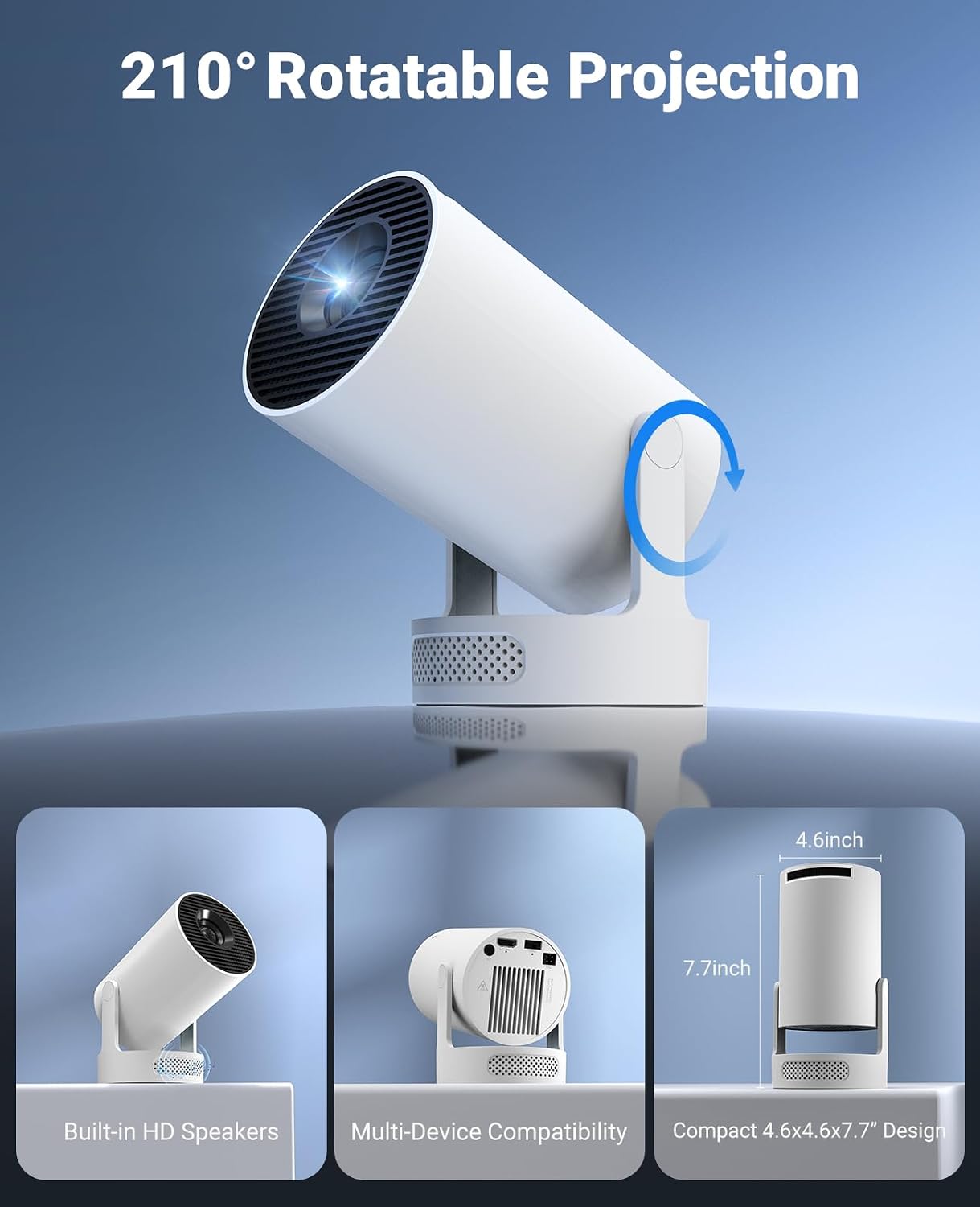 Detalle de HY300Ultra Mini Projector: Compact 4K-capable, WiFi 6 & Bluetooth, 210° Rotatable