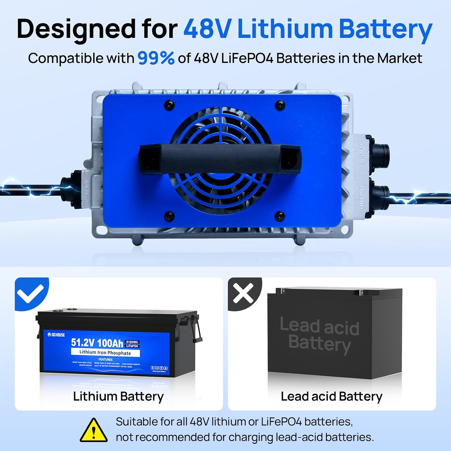 Detalle 2 de DCHOUSE 48V 18A LiFePO4 Battery Charger