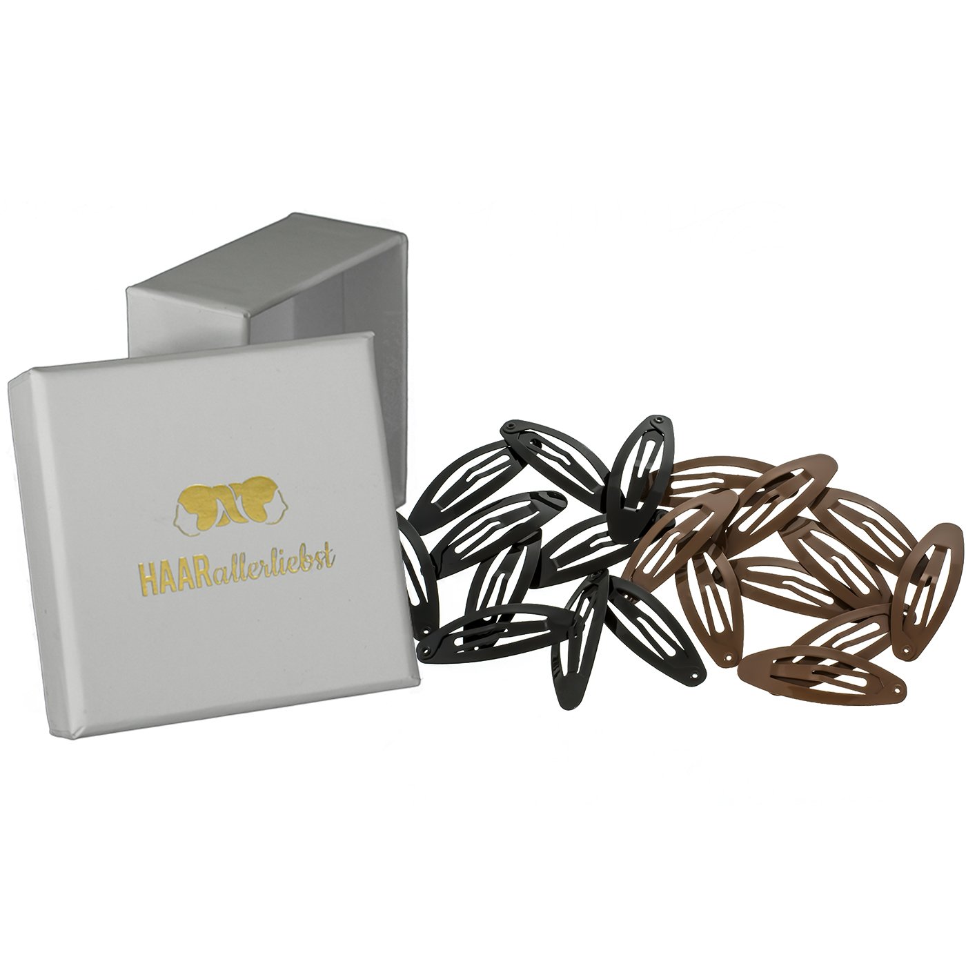 Detalle de Haarallerliebst Haarspangen Oval 5 cm – 20 Stück in Schwarz inkl. Aufbewahrungsbox weiß