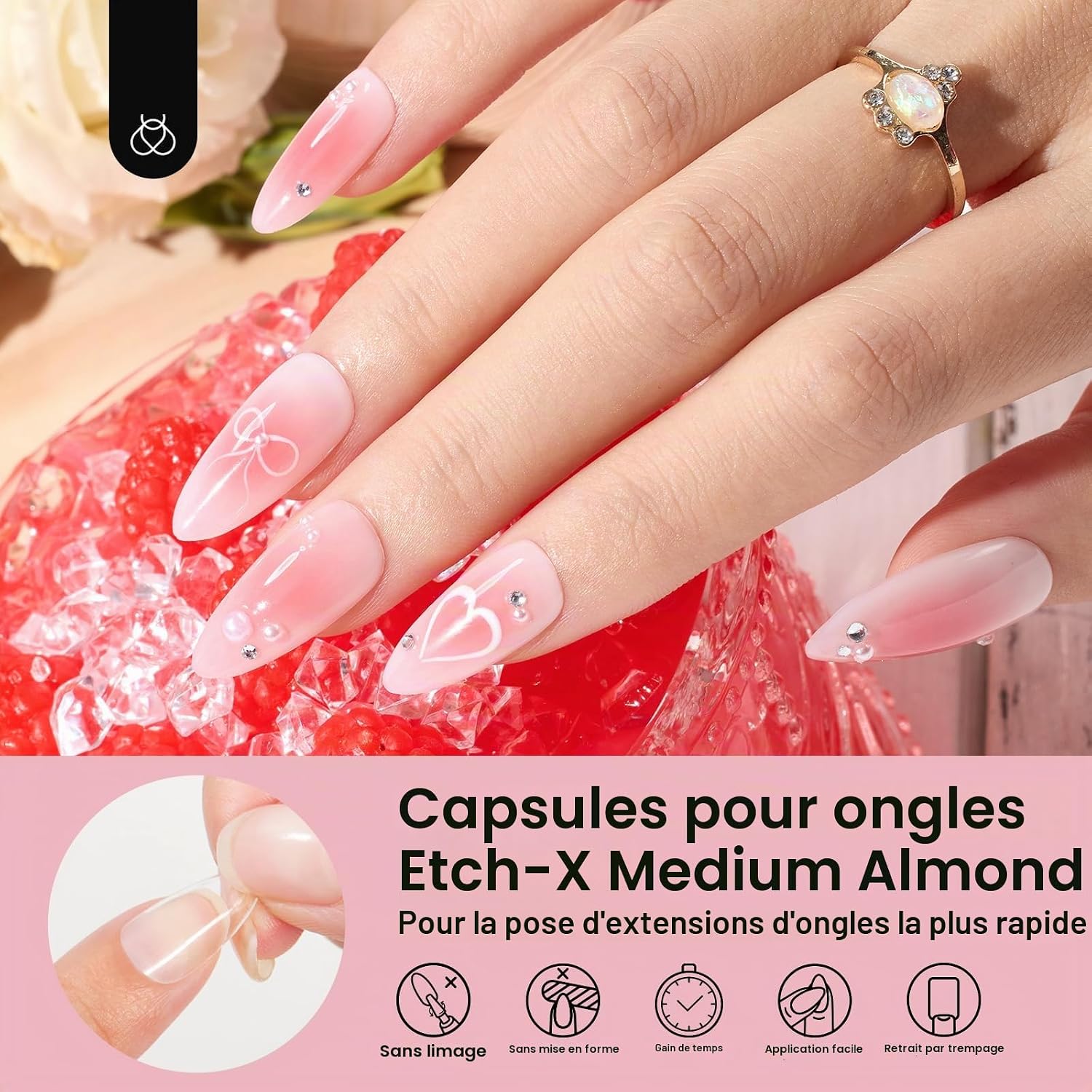 Detalle de Beetles kunstnagels medium amandel, 288 stuks in 12 maten, semi-mat