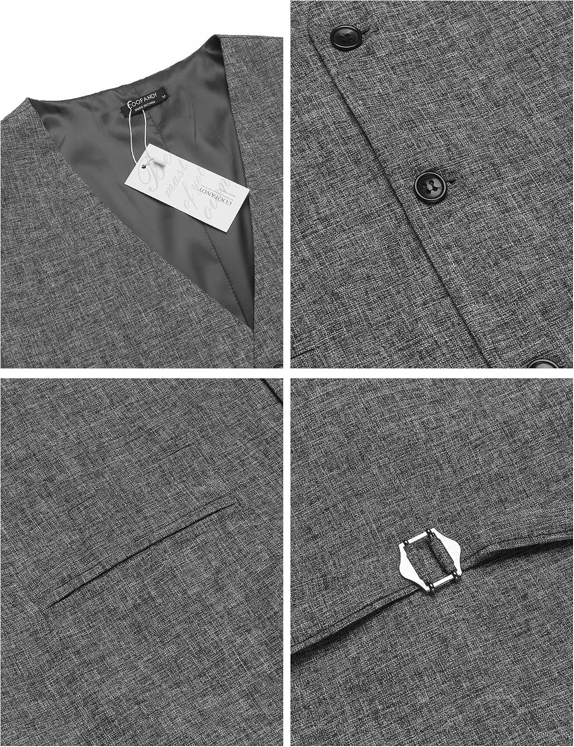 Detalle 1 de COOFANDY Men's Lightweight Slim-Fit Waistcoat, Four-Button Linen-Textured Vest