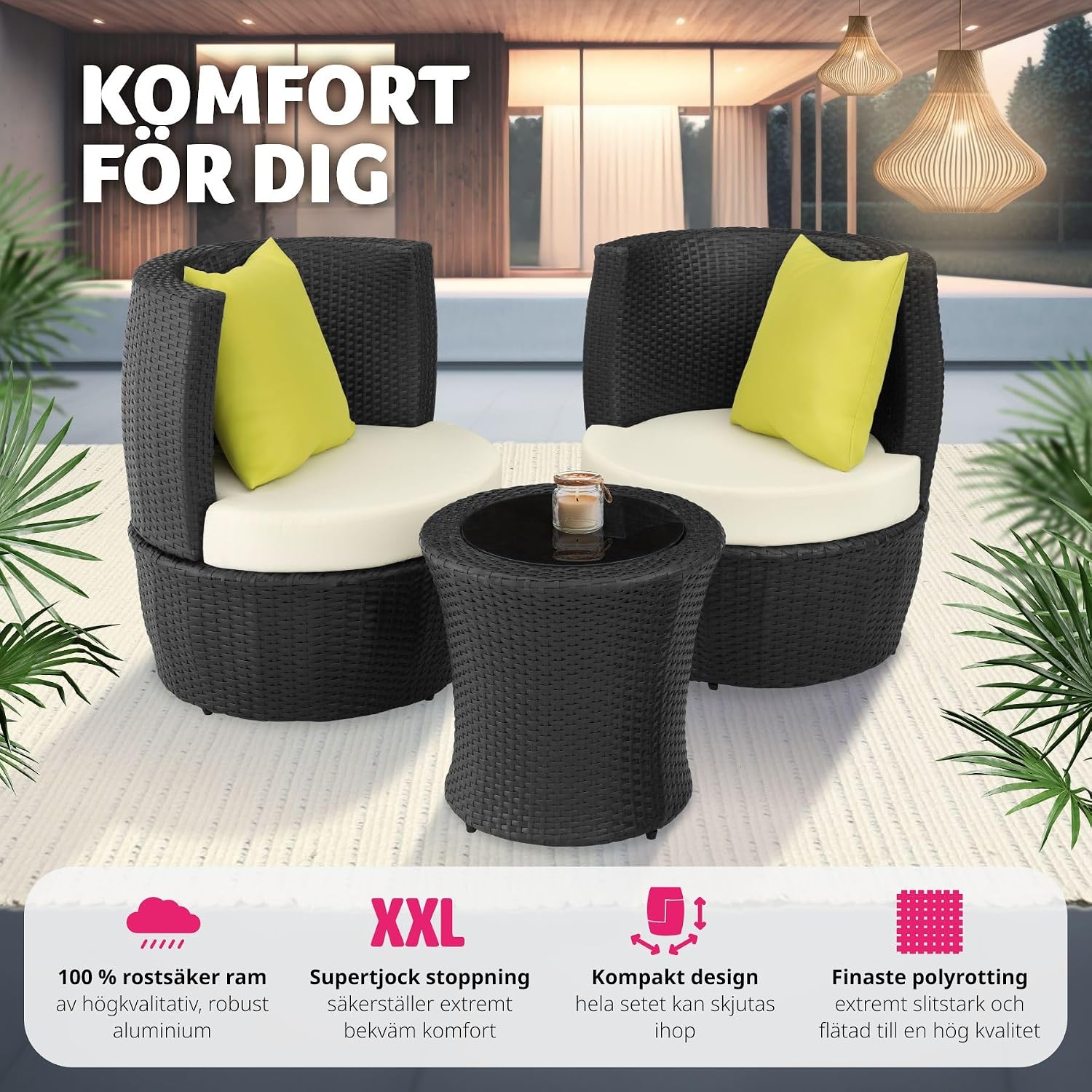 Detalle 2 de tectake 403139-SE loungeset för två i konstrotting med aluminiumstomme och dynor