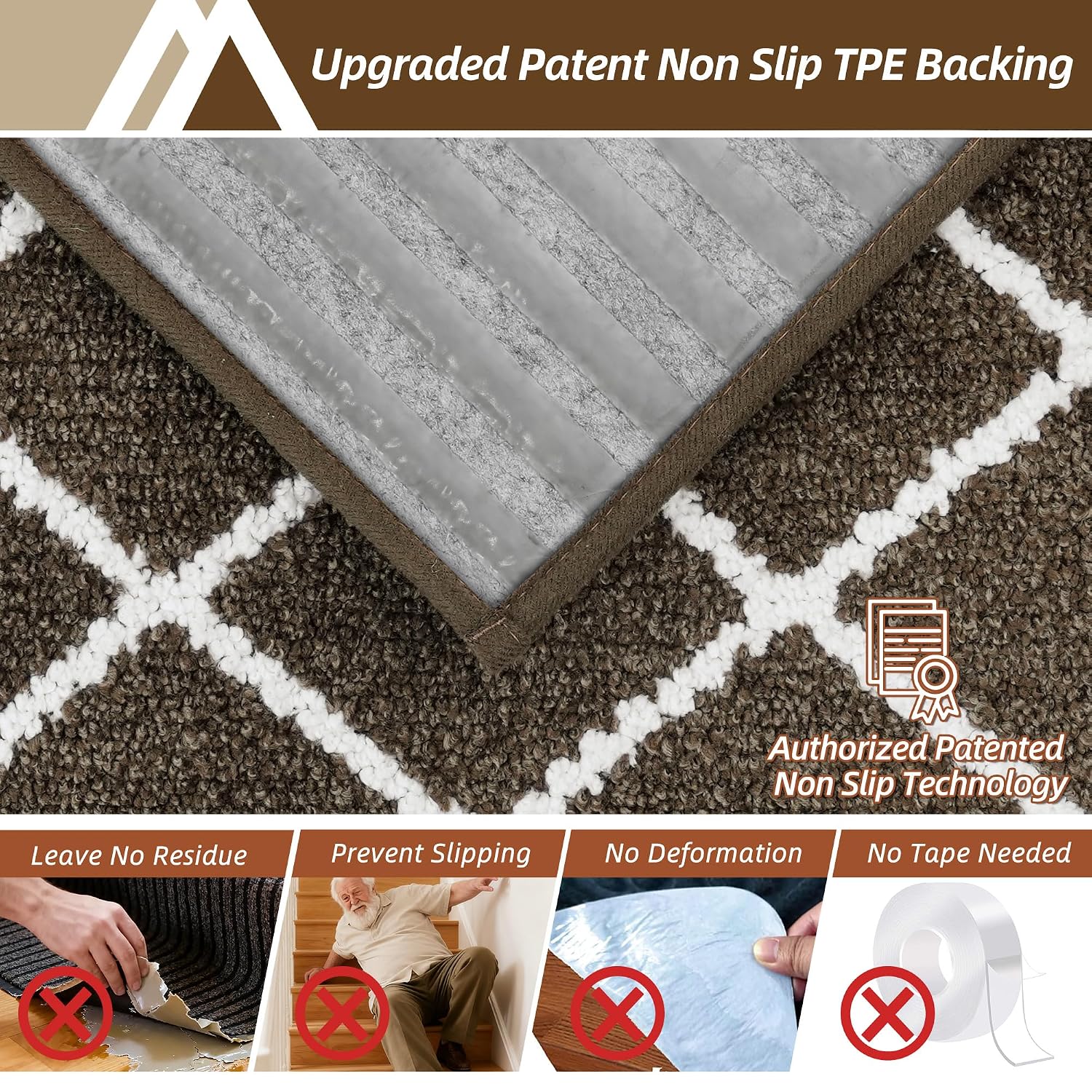 Detalle 1 de COSY HOMEER Plaid Stair Treads, 15-Piece Washable Set, 9" x 28", Brown